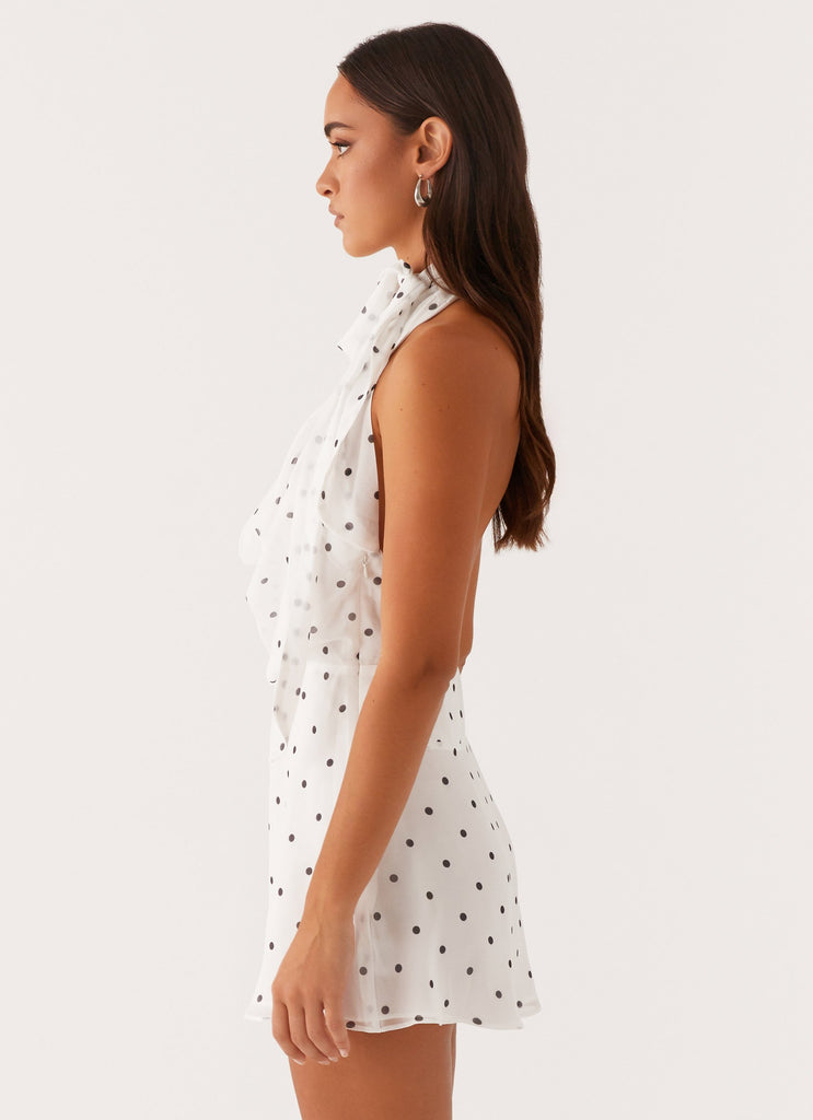 Peppermayo Peppermayo Exclusive - Avalia Backless Scarf Mini Dress - White Polka Dot