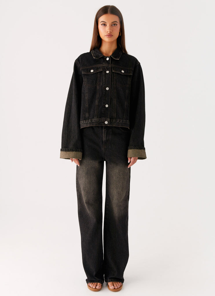 Peppermayo Peppermayo Exclusive - Back Again Oversized Denim Jacket - Acid Charcoal