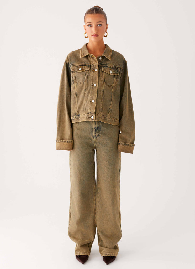 Peppermayo Peppermayo Exclusive - Back Again Oversized Denim Jacket - Brown Sand Wash