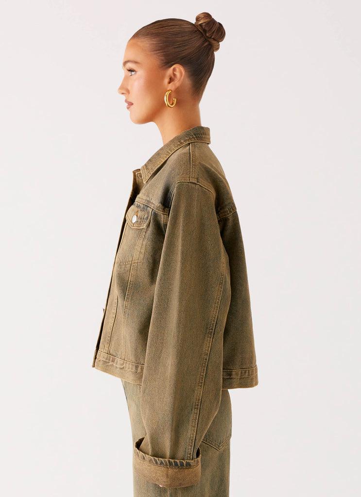 Peppermayo Peppermayo Exclusive - Back Again Oversized Denim Jacket - Brown Sand Wash