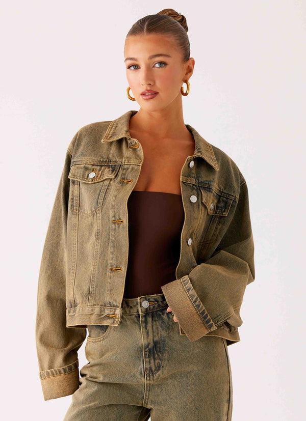 peppermayo Peppermayo Exclusive - Back Again Oversized Denim Jacket - Brown Sand Wash