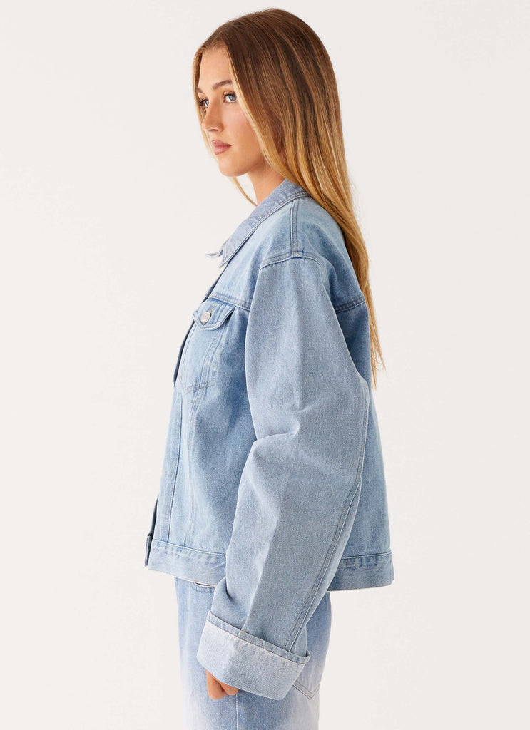 Peppermayo Peppermayo Exclusive - Back Again Oversized Denim Jacket - Light Wash Blue