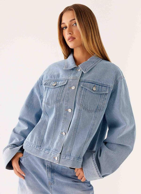 peppermayo Peppermayo Exclusive - Back Again Oversized Denim Jacket - Light Wash Blue