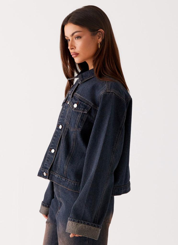 Peppermayo Peppermayo Exclusive - Back Again Oversized Denim Jacket - Brown Blue Acid Wash