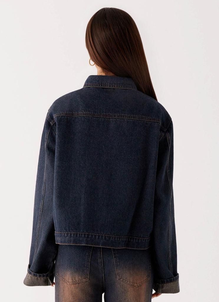 Peppermayo Peppermayo Exclusive - Back Again Oversized Denim Jacket - Brown Blue Acid Wash