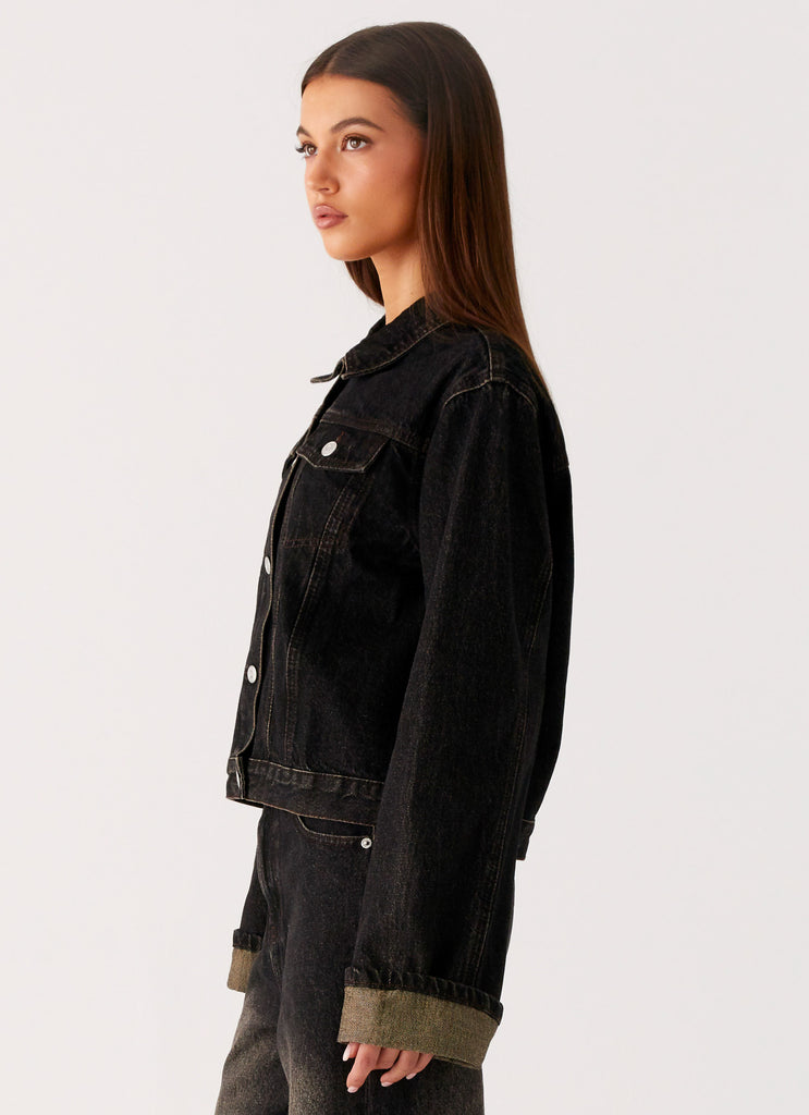 Peppermayo Peppermayo Exclusive - Back Again Oversized Denim Jacket - Acid Charcoal