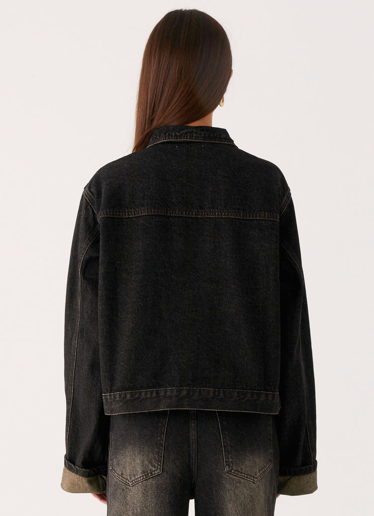 Peppermayo Peppermayo Exclusive - Back Again Oversized Denim Jacket - Acid Charcoal