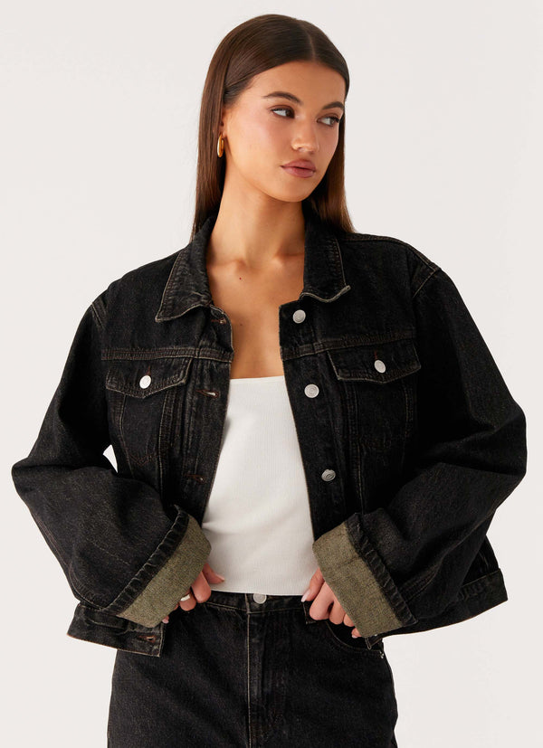 peppermayo Peppermayo Exclusive - Back Again Oversized Denim Jacket - Acid Charcoal