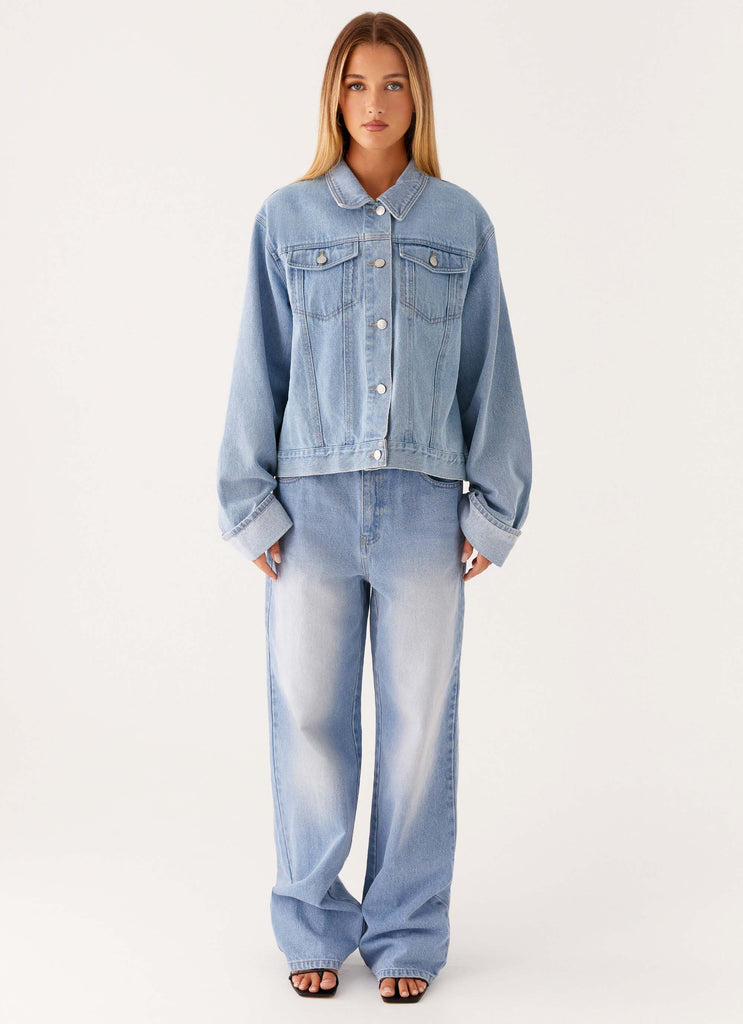 Peppermayo Peppermayo Exclusive - Back Again Oversized Denim Jacket - Light Wash Blue