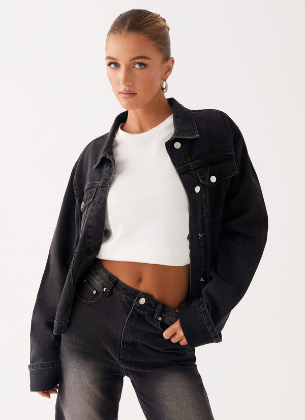 peppermayo Peppermayo Exclusive - Back Again Oversized Denim Jacket - Charcoal Wash