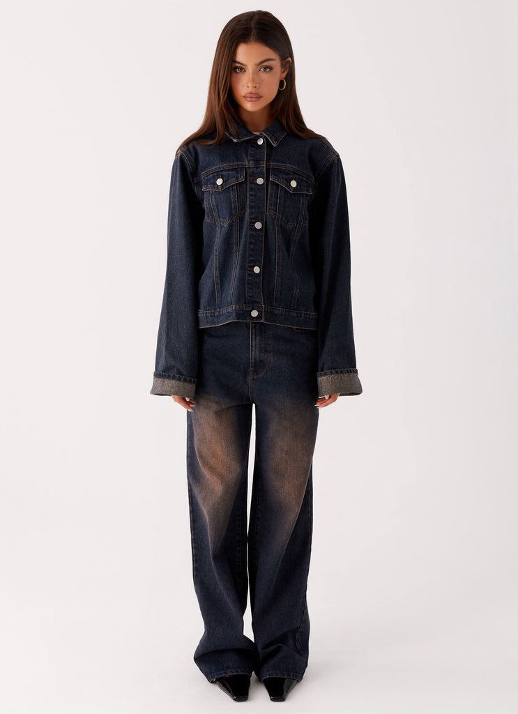Peppermayo Peppermayo Exclusive - Back Again Oversized Denim Jacket - Brown Blue Acid Wash