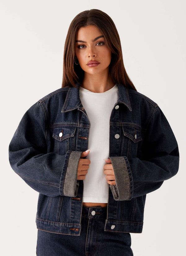 peppermayo Peppermayo Exclusive - Back Again Oversized Denim Jacket - Brown Blue Acid Wash