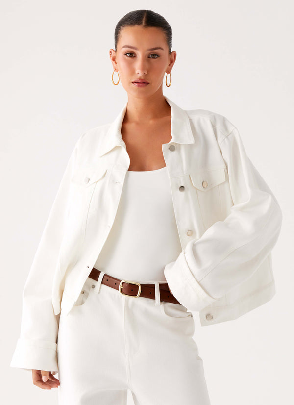 peppermayo Peppermayo Exclusive - Back Again Oversized Denim Jacket - White