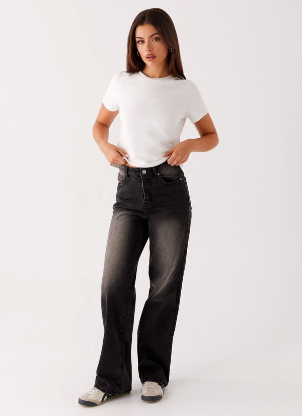 peppermayo Peppermayo Exclusive - Back Again Straight Leg Denim Jeans - Charcoal Wash