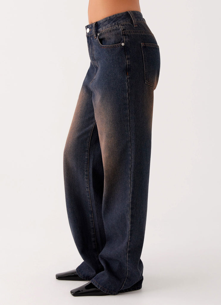 Peppermayo Peppermayo Exclusive - Back Again Straight Leg Denim Jeans - Brown Blue Acid Wash