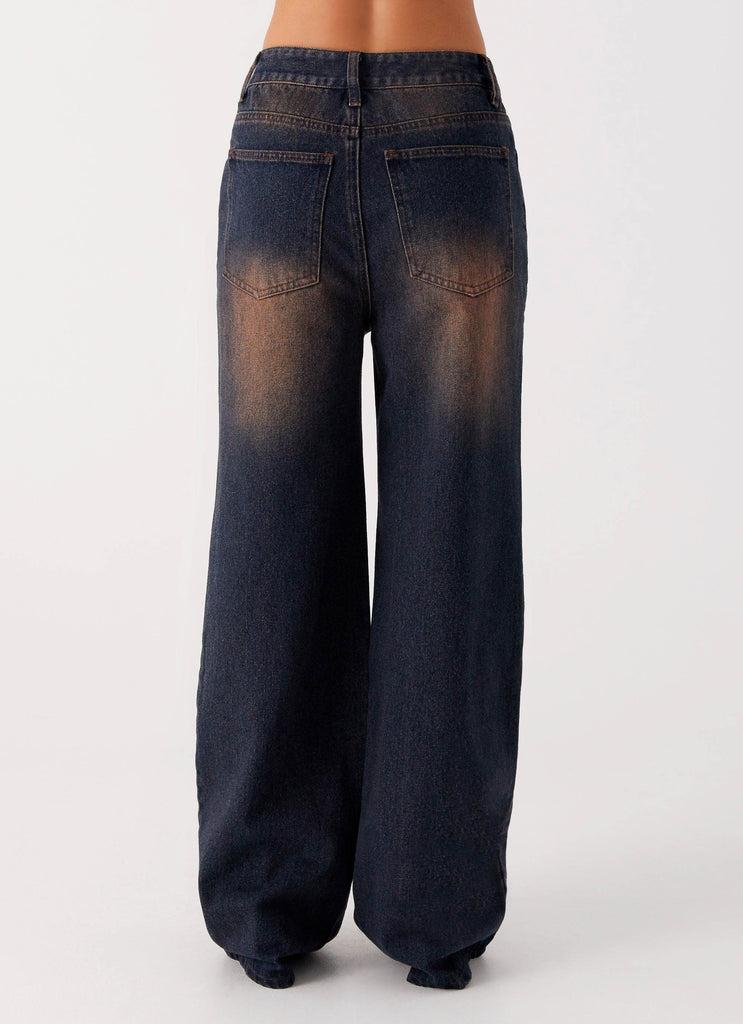 Peppermayo Peppermayo Exclusive - Back Again Straight Leg Denim Jeans - Brown Blue Acid Wash