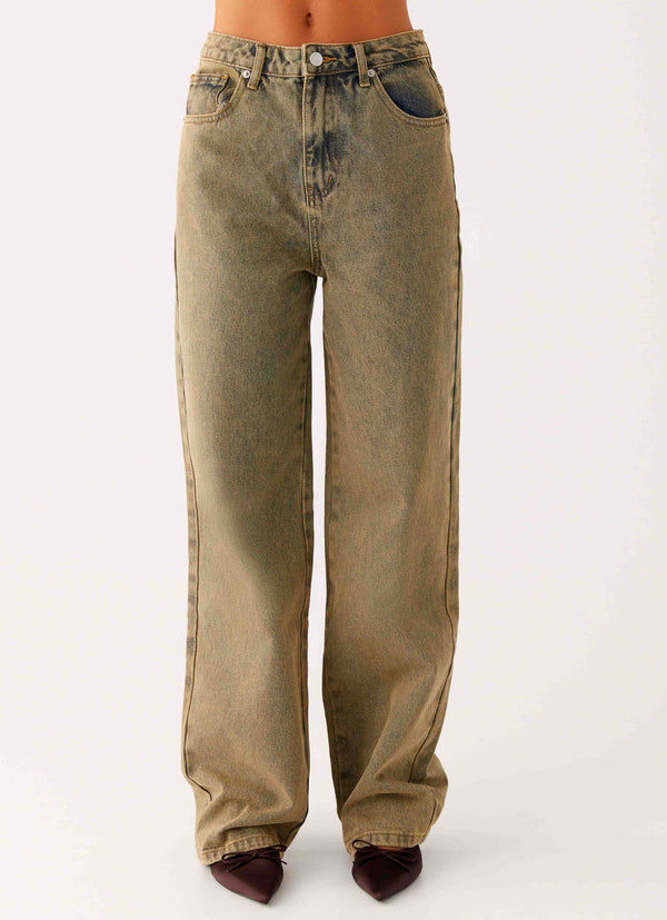peppermayo Peppermayo Exclusive - Back Again Straight Leg Denim Jeans - Brown Sand Wash