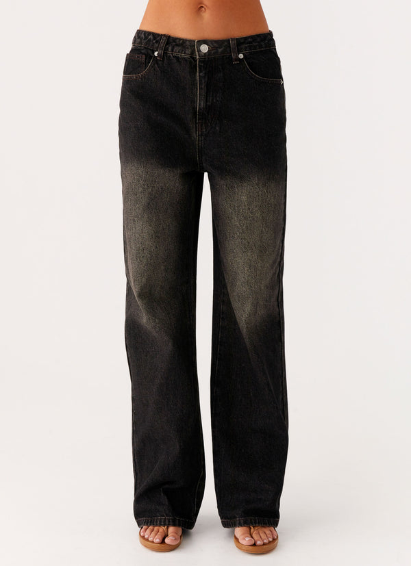 peppermayo Peppermayo Exclusive - Back Again Straight Leg Denim Jeans - Acid Charcoal