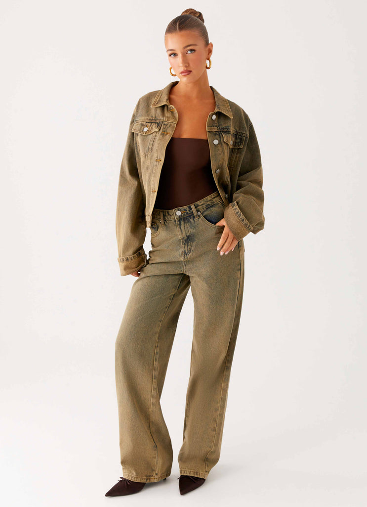 Peppermayo Peppermayo Exclusive - Back Again Straight Leg Denim Jeans - Brown Sand Wash