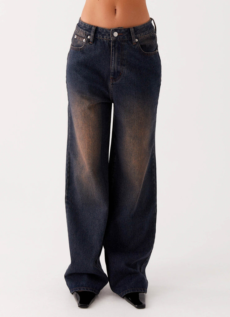 Peppermayo Peppermayo Exclusive - Back Again Straight Leg Denim Jeans - Brown Blue Acid Wash