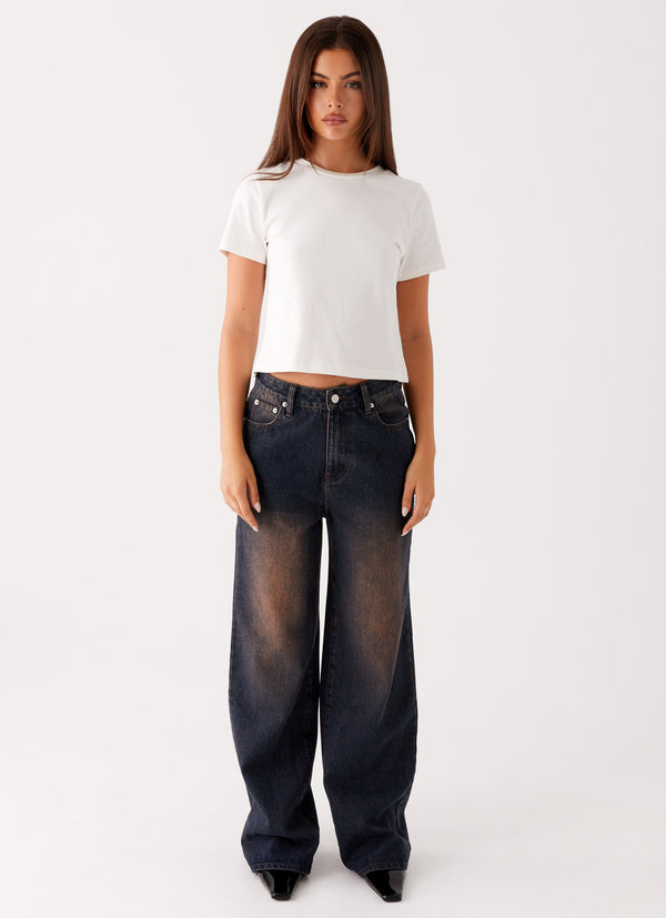 peppermayo Peppermayo Exclusive - Back Again Straight Leg Denim Jeans - Brown Blue Acid Wash
