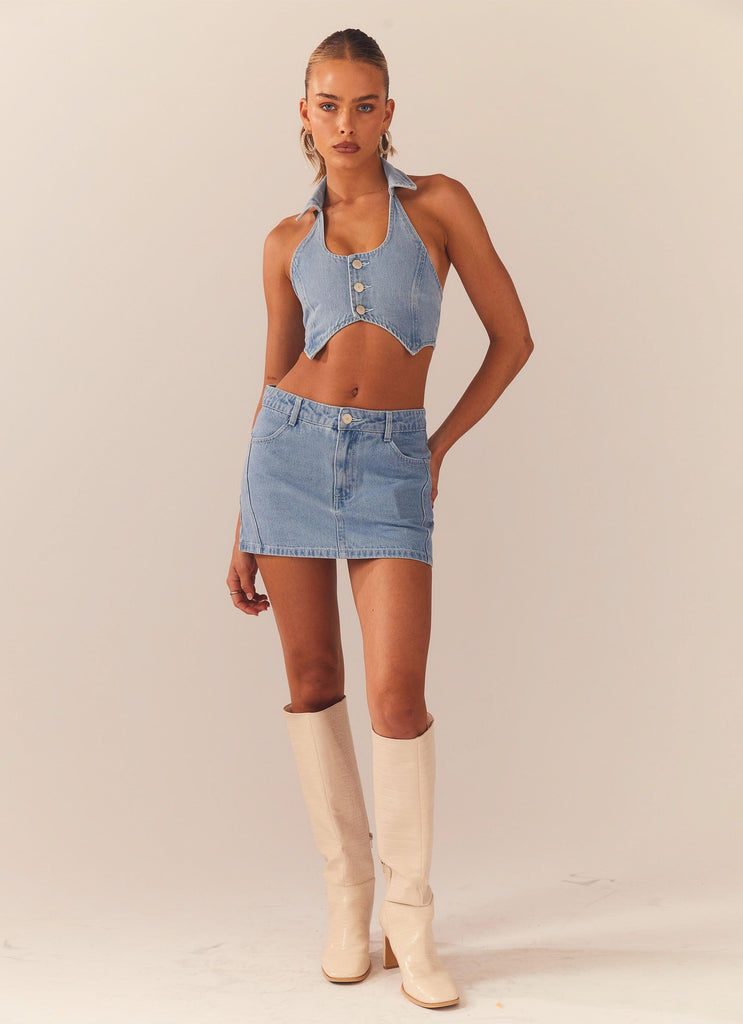 Peppermayo Peppermayo Exclusive - Backstage Pass Denim Vest Top - Subdued Blue