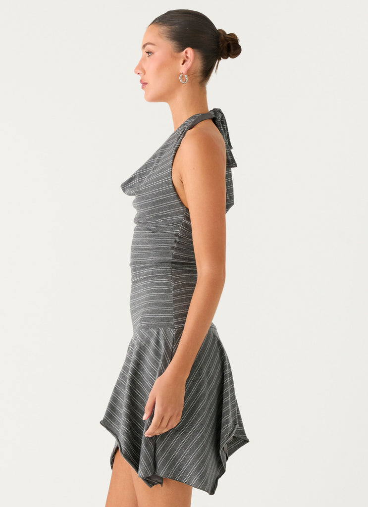Peppermayo Peppermayo Exclusive - Bad Alive Halter Hanky Mini Dress - Grey Marle Stripe