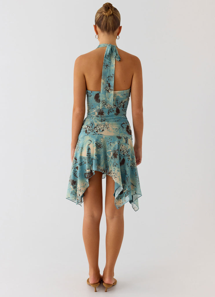Peppermayo Peppermayo Exclusive - Bad Alive Halter Hanky Mini Dress - Aqua Blur