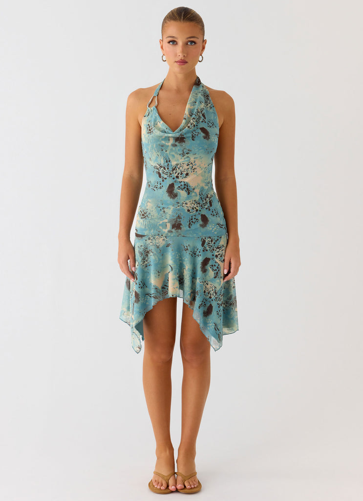 Peppermayo Peppermayo Exclusive - Bad Alive Halter Hanky Mini Dress - Aqua Blur