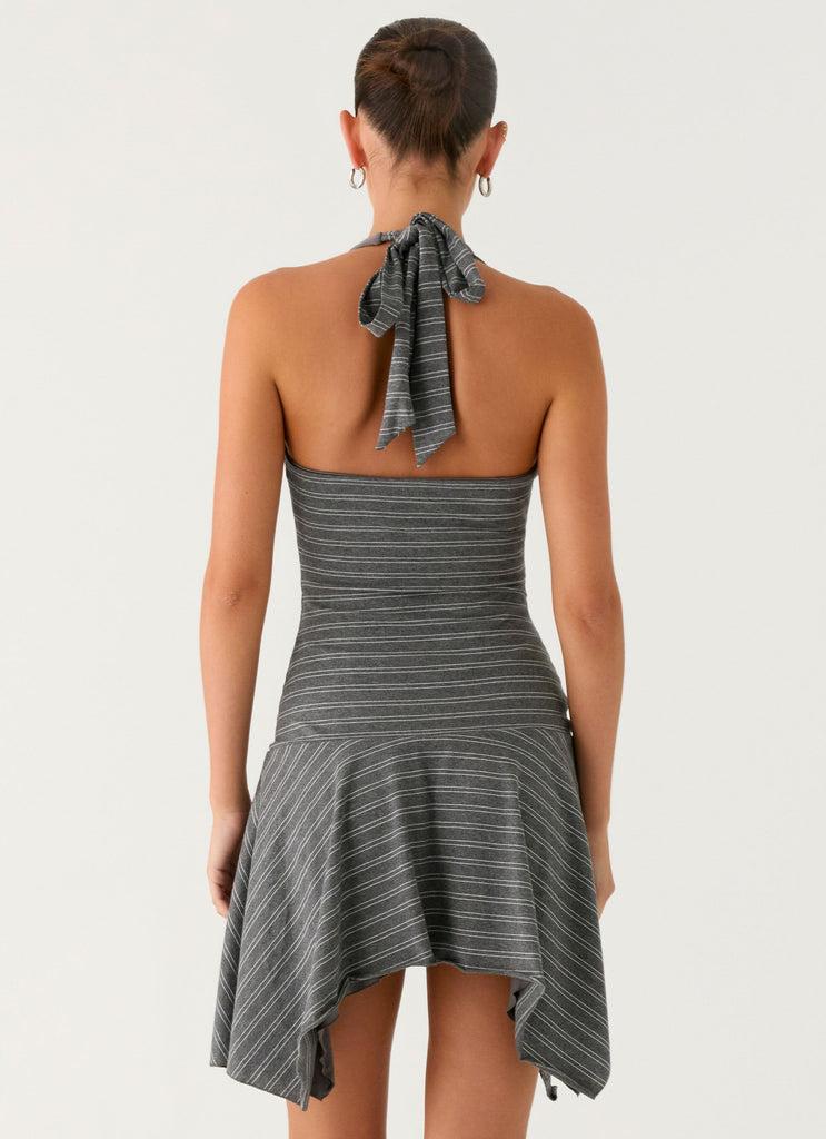 Peppermayo Peppermayo Exclusive - Bad Alive Halter Hanky Mini Dress - Grey Marle Stripe
