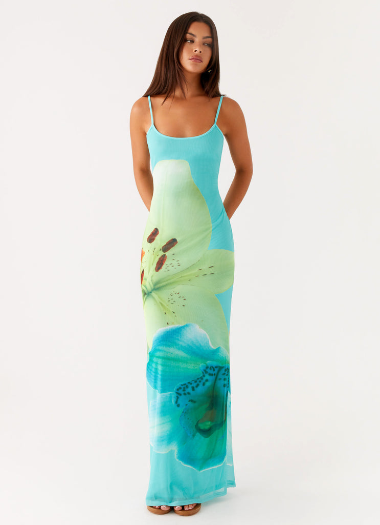 Peppermayo Peppermayo Exclusive - Bad News Mesh Maxi Dress - Turquoise Floral
