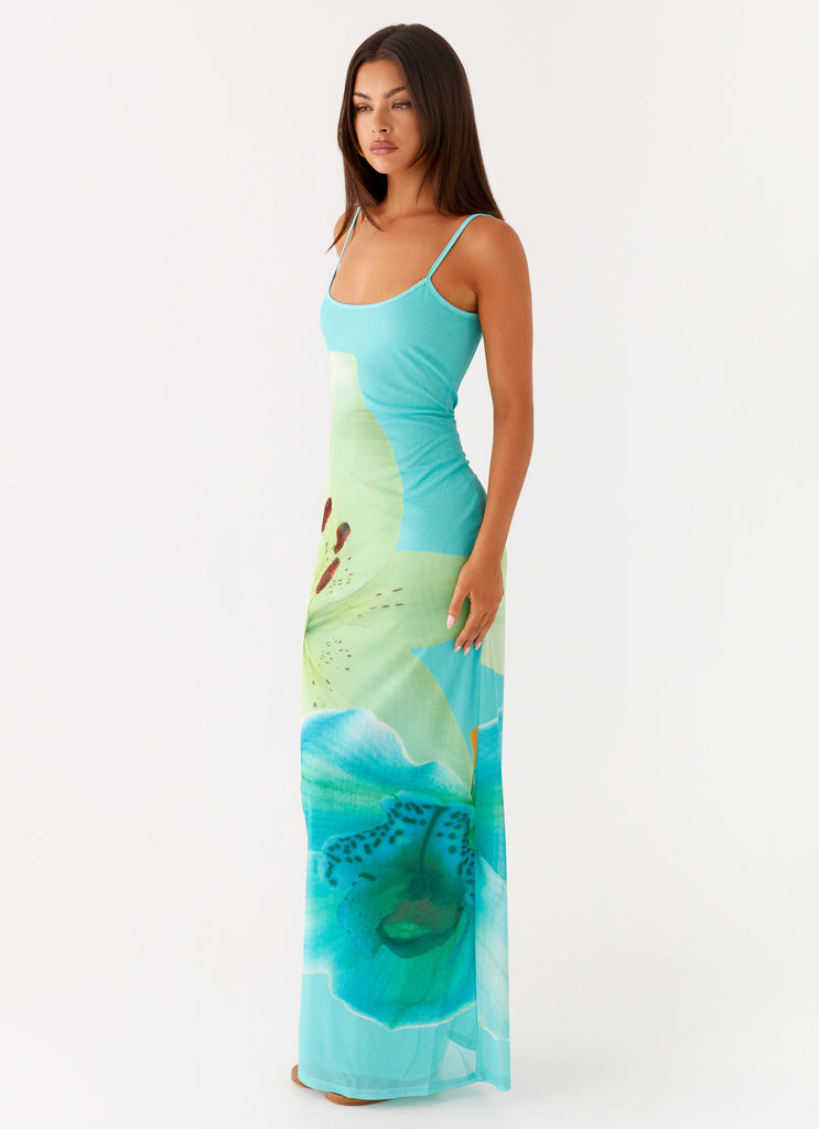 Peppermayo Peppermayo Exclusive - Bad News Mesh Maxi Dress - Turquoise Floral