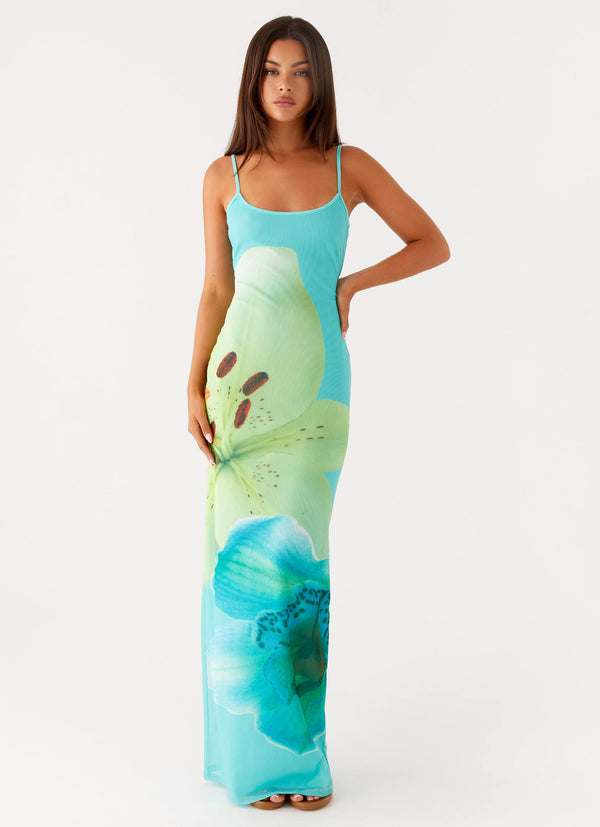 peppermayo Peppermayo Exclusive - Bad News Mesh Maxi Dress - Turquoise Floral
