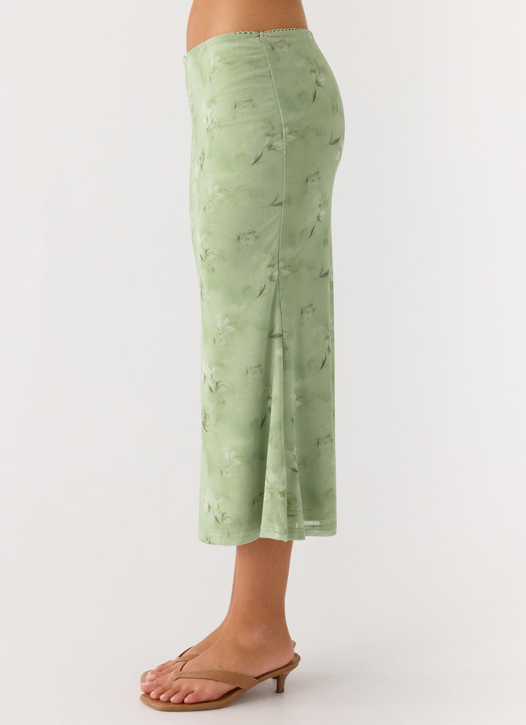 Peppermayo Peppermayo Exclusive - Bahama Low Rise Midi Skirt - Blurred Lime