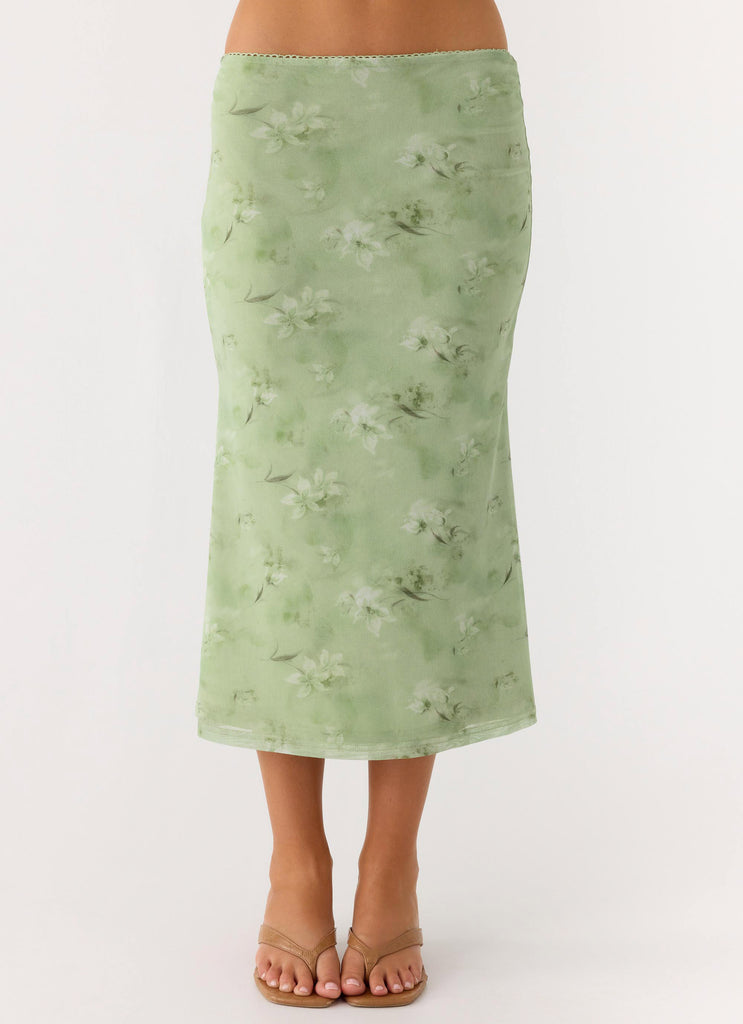 Peppermayo Peppermayo Exclusive - Bahama Low Rise Midi Skirt - Blurred Lime