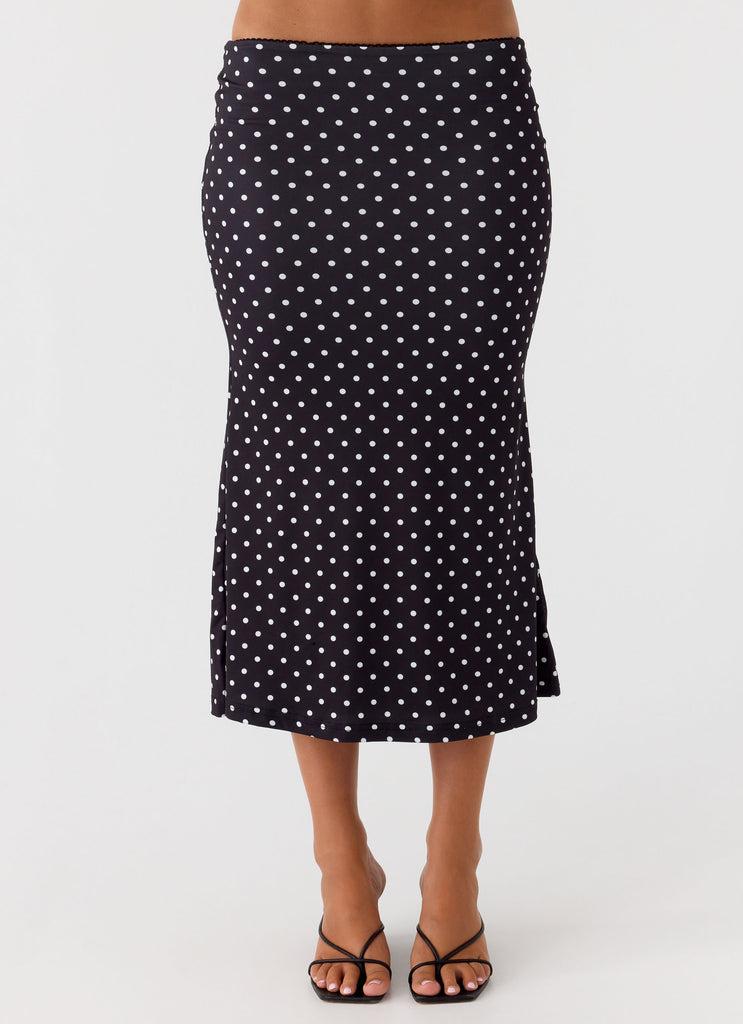 Peppermayo Peppermayo Exclusive - Bahama Low Rise Midi Skirt - Black Polkadot