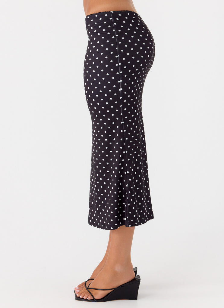 Peppermayo Peppermayo Exclusive - Bahama Low Rise Midi Skirt - Black Polkadot