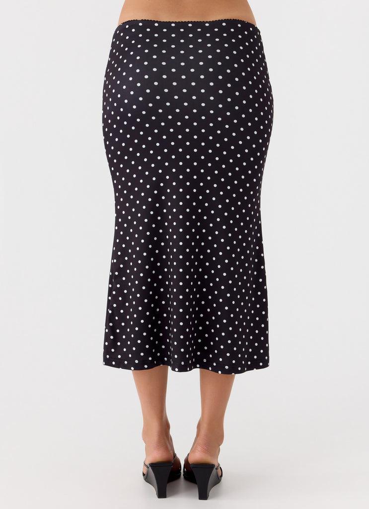 Peppermayo Peppermayo Exclusive - Bahama Low Rise Midi Skirt - Black Polkadot