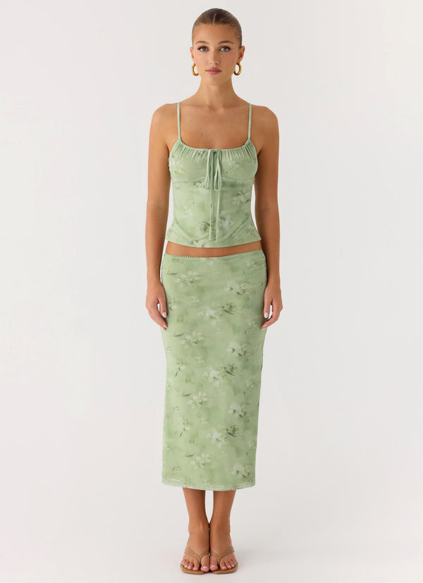 peppermayo Peppermayo Exclusive - Bahama Low Rise Midi Skirt - Blurred Lime