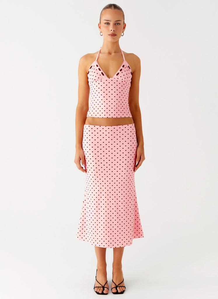 Peppermayo Peppermayo Exclusive - Bahama Low Rise Midi Skirt - Strawberry Dot