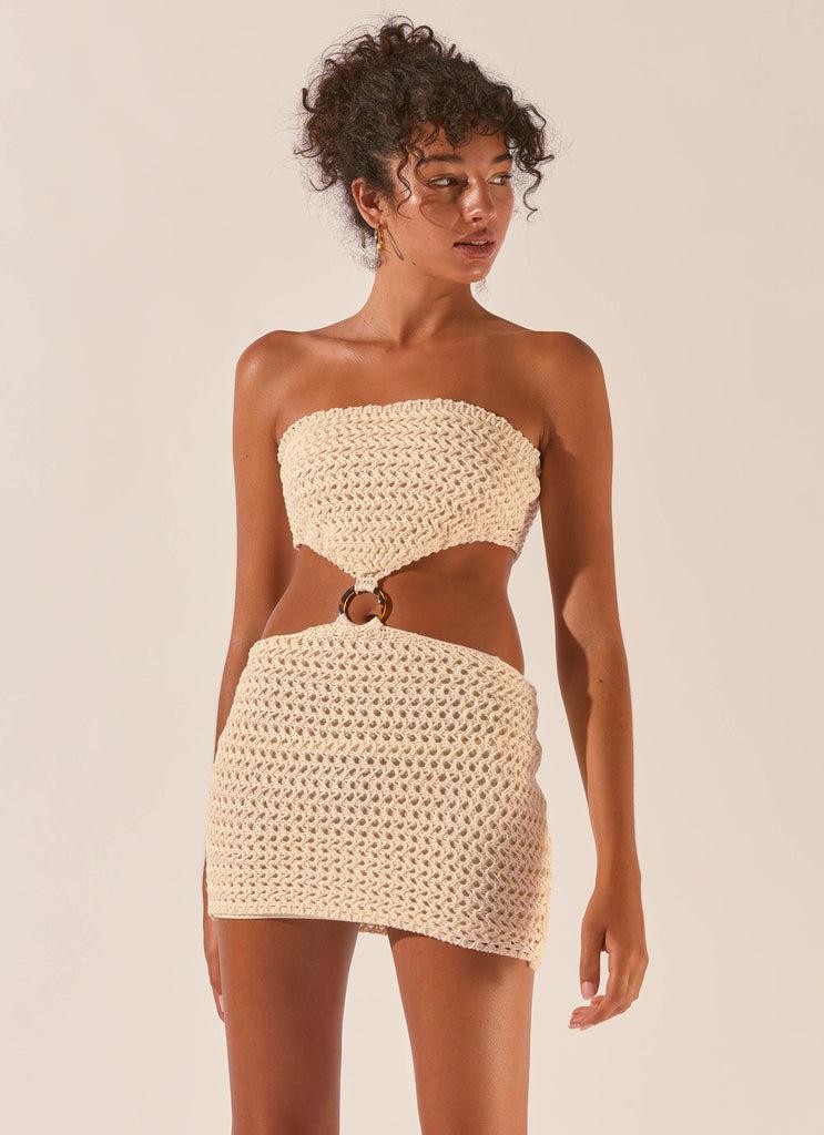 Peppermayo Peppermayo Exclusive - Balmy Nights Crochet Mini Dress - Seashell