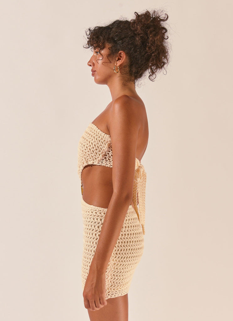 Peppermayo Peppermayo Exclusive - Balmy Nights Crochet Mini Dress - Seashell