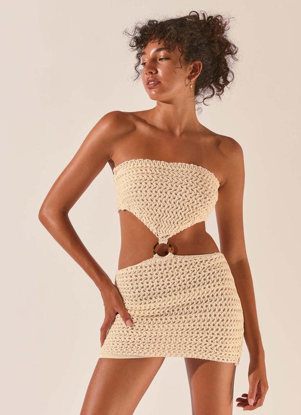 peppermayo Peppermayo Exclusive - Balmy Nights Crochet Mini Dress - Seashell