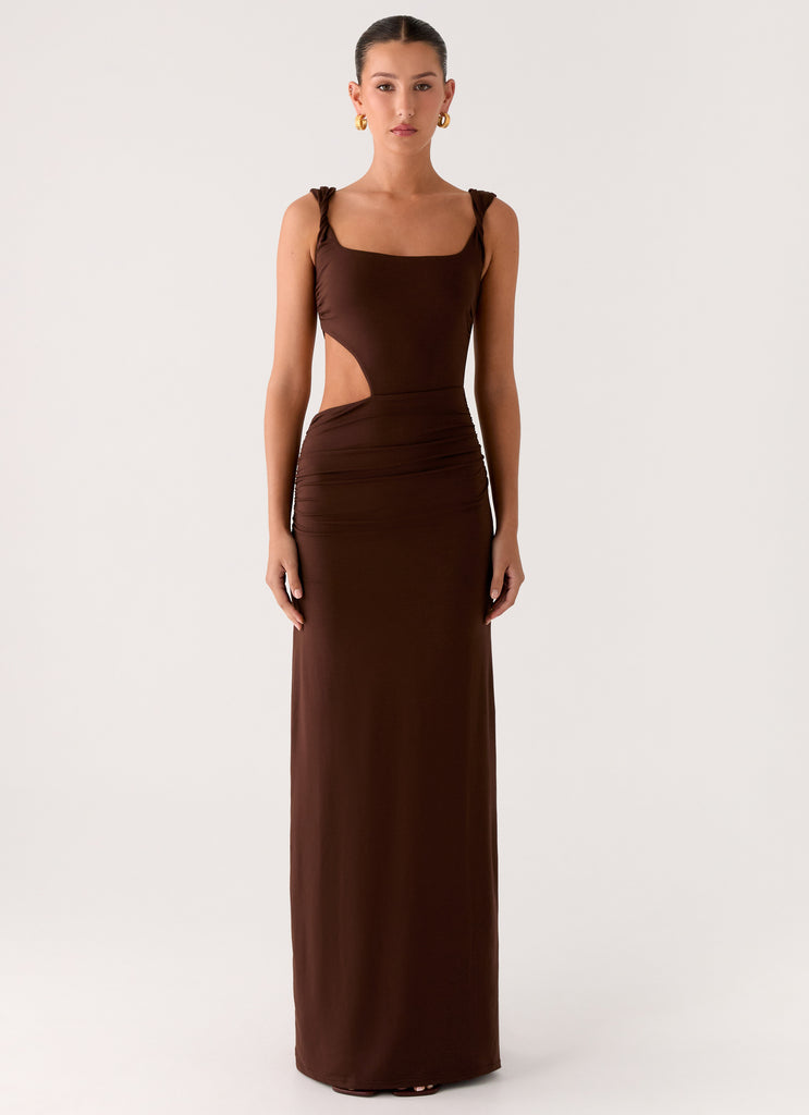 Peppermayo Peppermayo Exclusive - Balvin Cut Out Maxi Dress - Cool Chocolate
