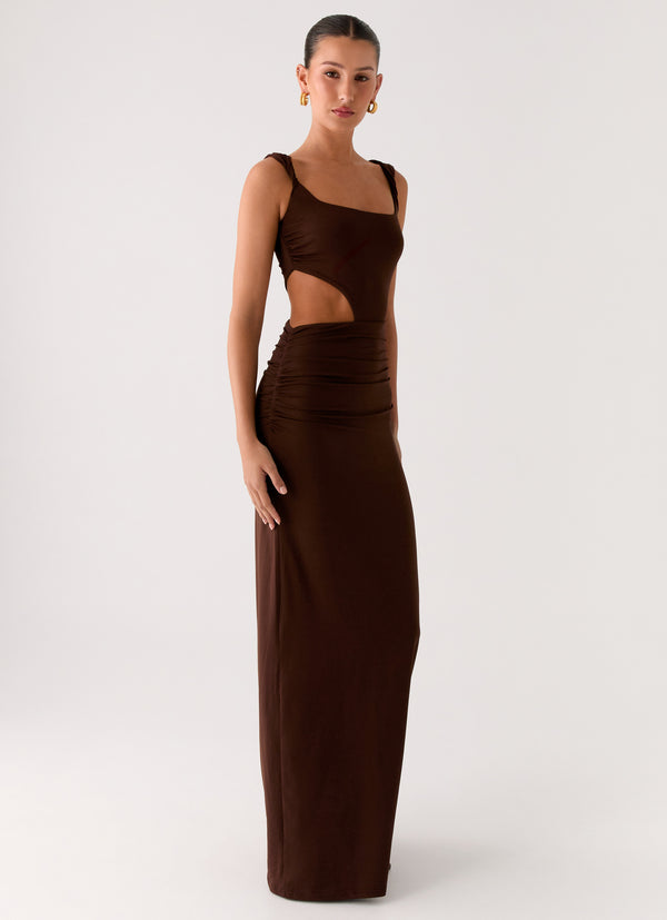 peppermayo Peppermayo Exclusive - Balvin Cut Out Maxi Dress - Cool Chocolate