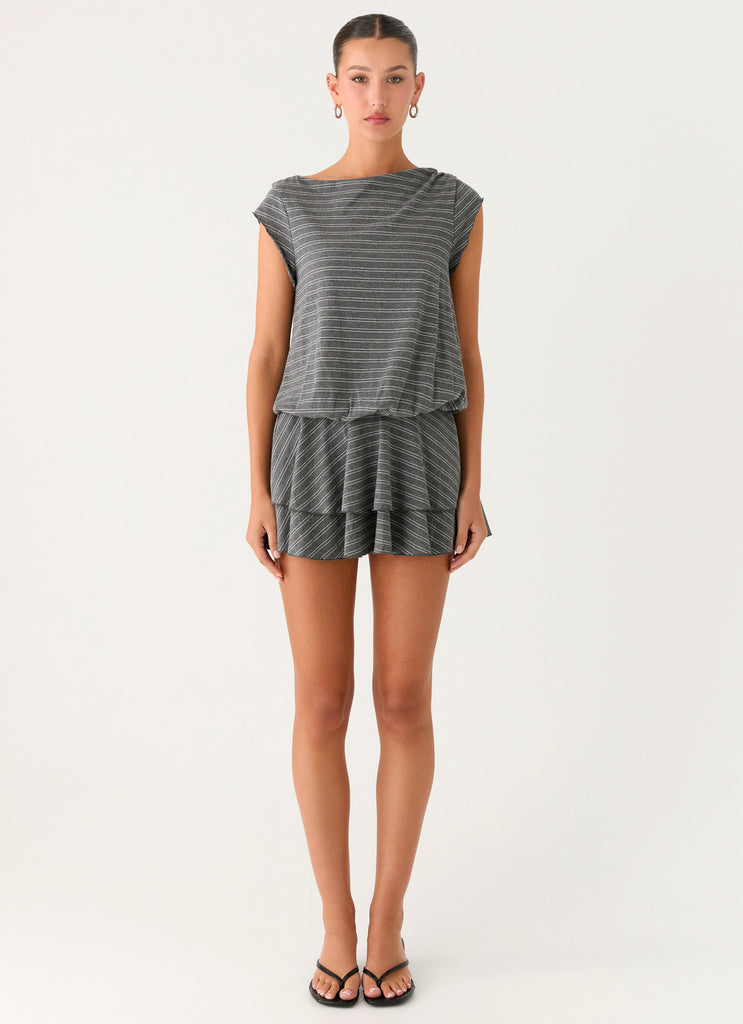 Peppermayo Peppermayo Exclusive - Bambola Wide Neck Mini Dress - Grey Marle Stripe