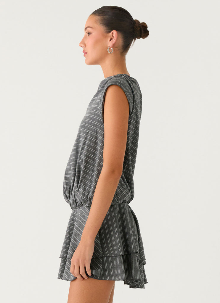 Peppermayo Peppermayo Exclusive - Bambola Wide Neck Mini Dress - Grey Marle Stripe