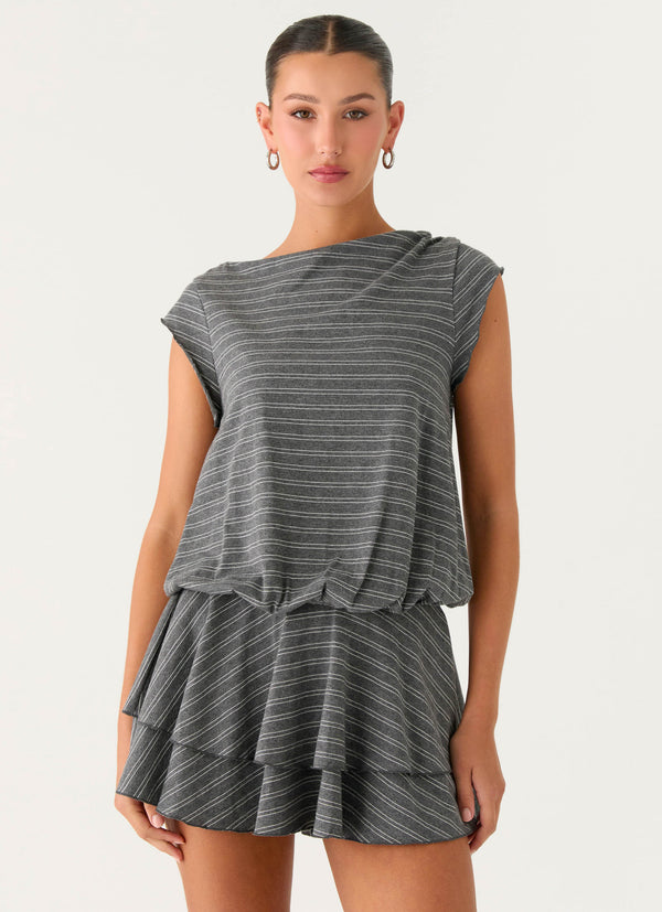 peppermayo Peppermayo Exclusive - Bambola Wide Neck Mini Dress - Grey Marle Stripe