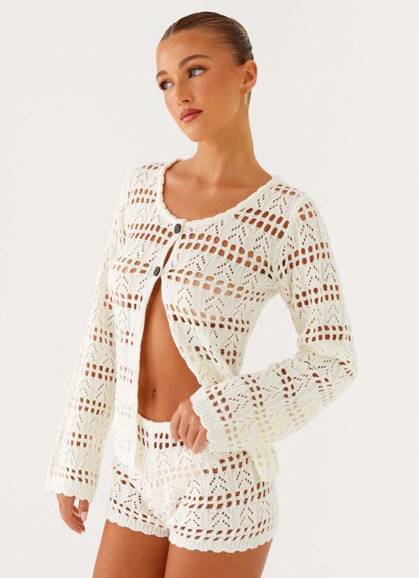peppermayo Peppermayo Exclusive - Baylock Crochet Long Sleeve Top - White