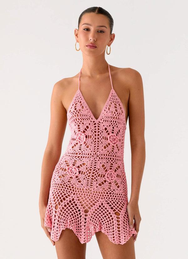 peppermayo Peppermayo Exclusive - Beach Days Crochet Mini Dress - Pink